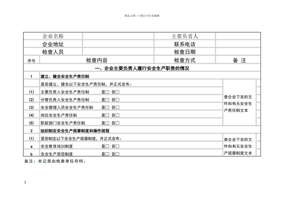 安全生产现场检查表_第2页
