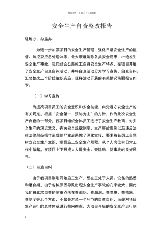 安全生产自查整改报告