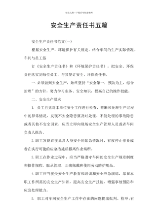 安全生产责任书五篇