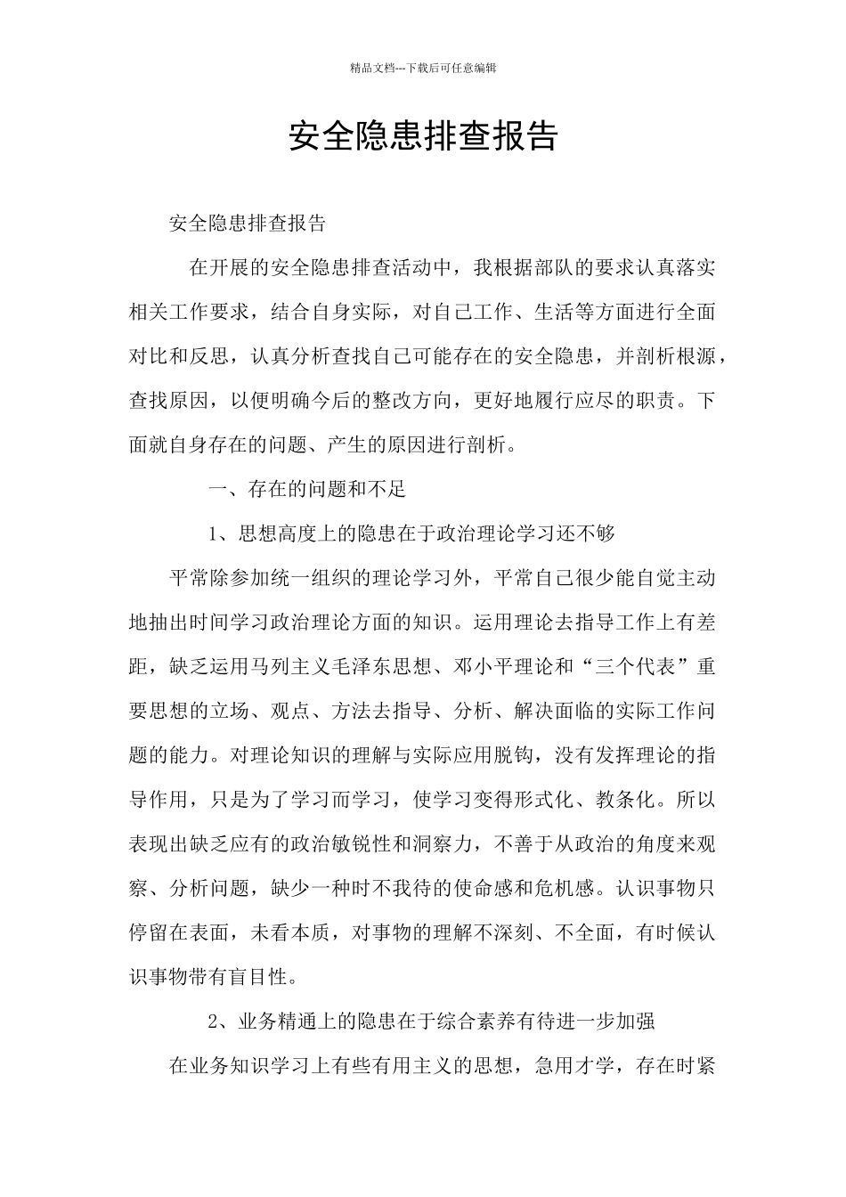 安全隐患排查报告_第1页