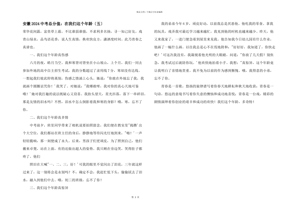 安徽2024中考满分：在我们这个年龄（五）_第1页