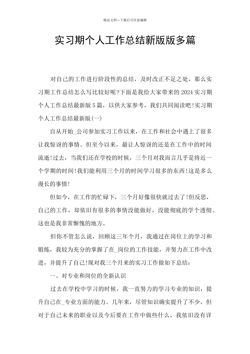 实习期个人工作总结新版版多篇_第1页