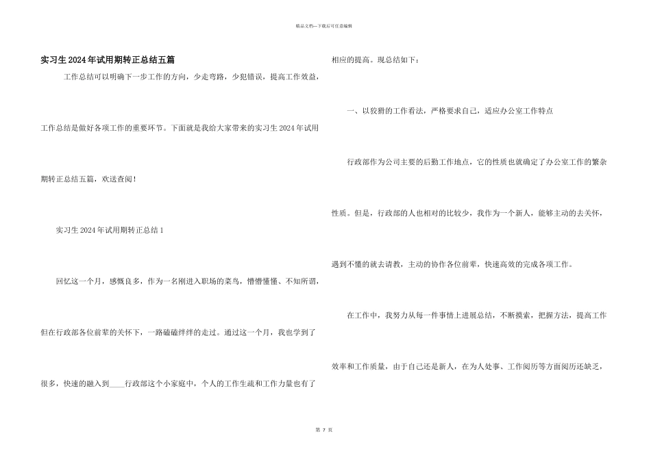 实习生2024年试用期转正总结五篇_第1页