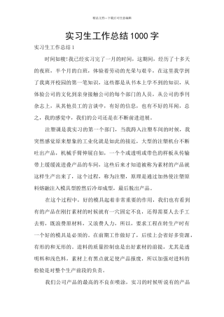 实习生工作总结1000字