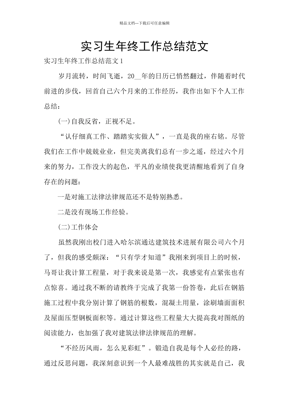 实习生年终工作总结范文_第1页