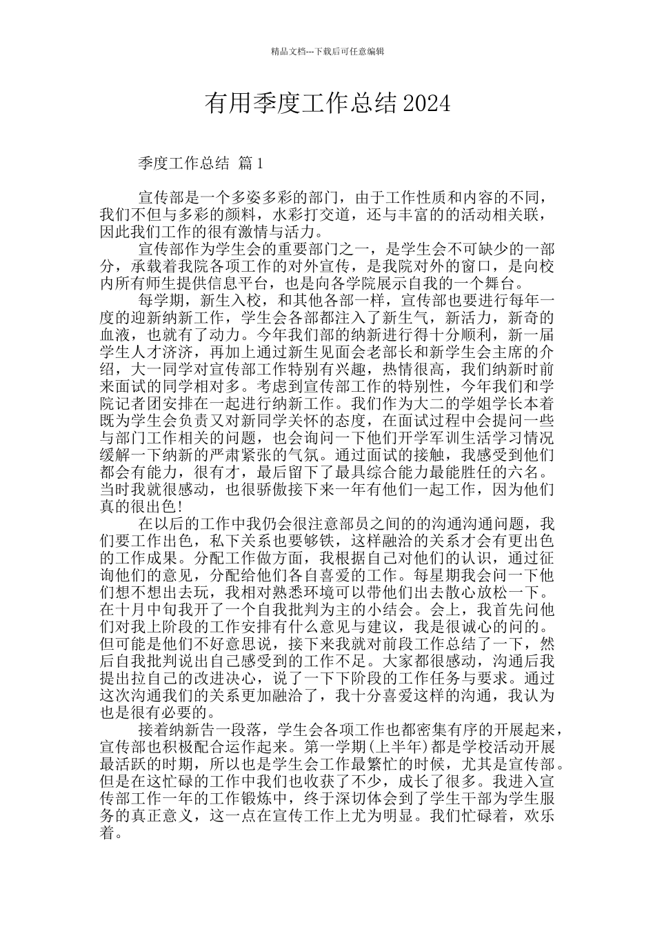 实用季度工作总结2024_第1页