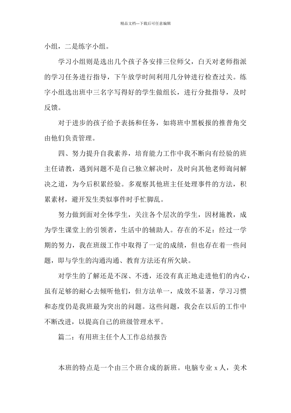 实用班主任个人工作总结报告5篇_第3页
