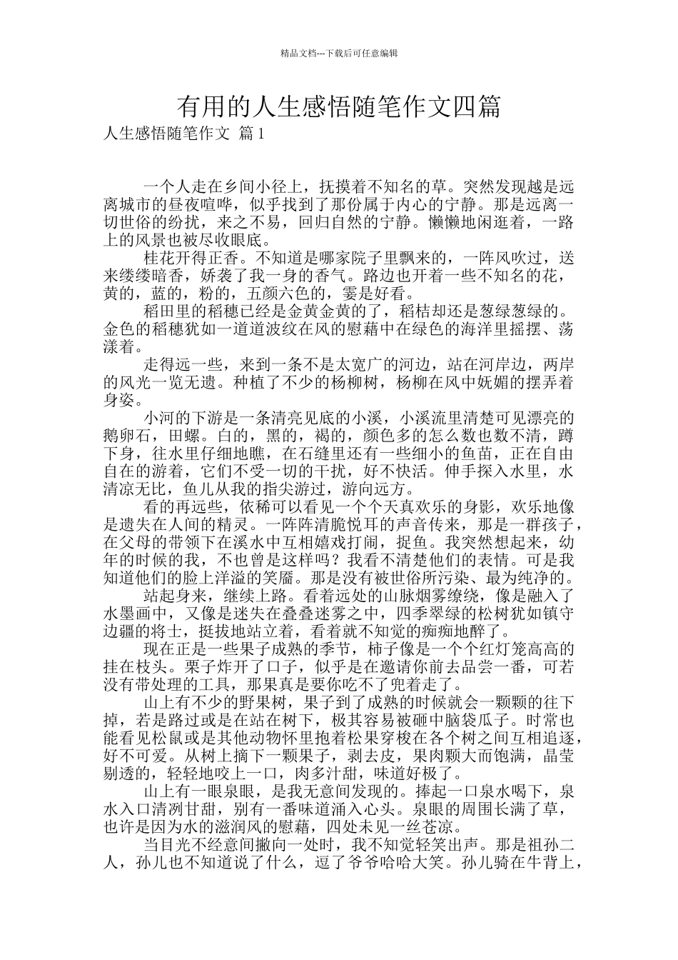 实用的人生感悟随笔作文四篇_第1页
