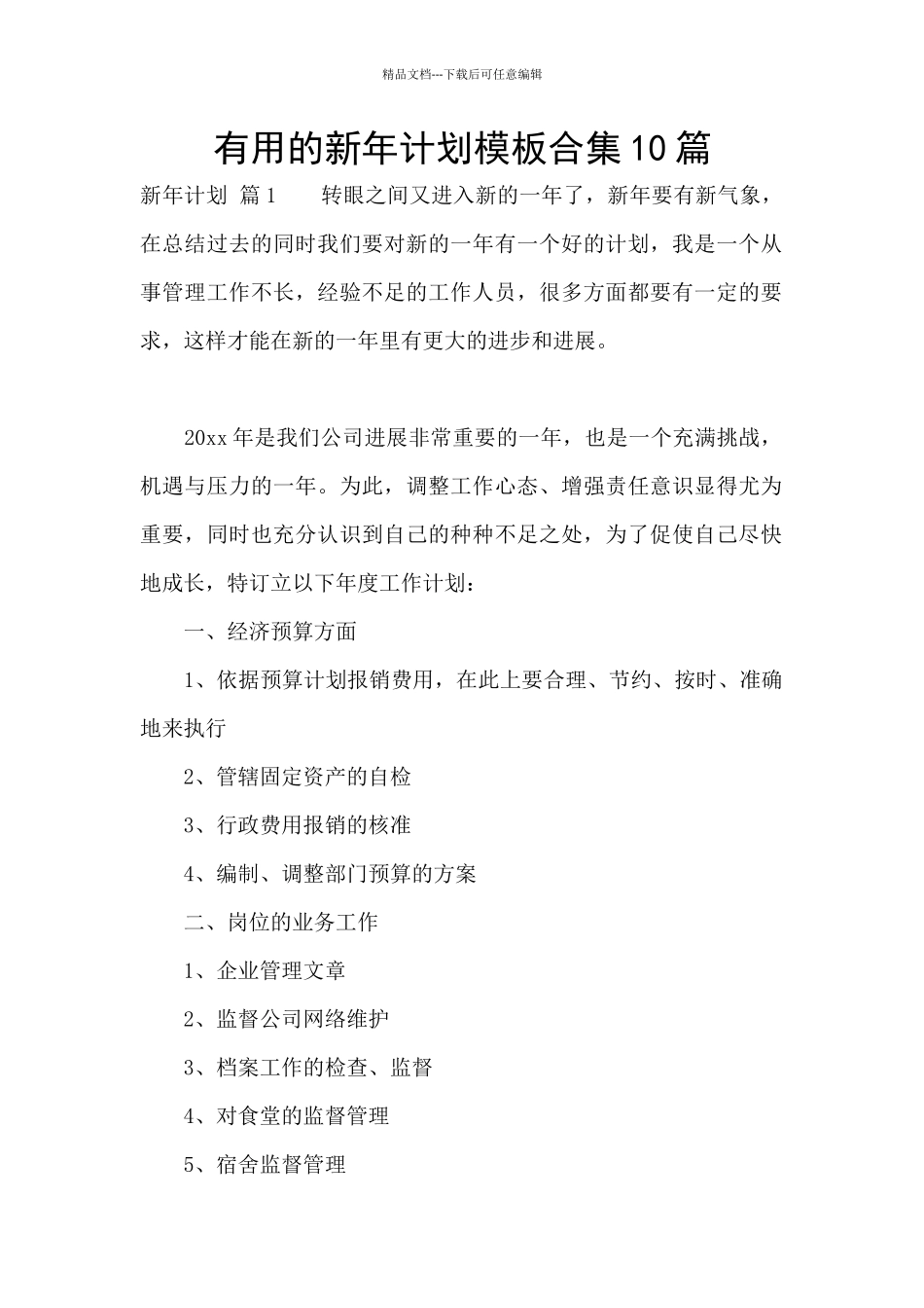 实用的新年计划模板合集10篇_第1页