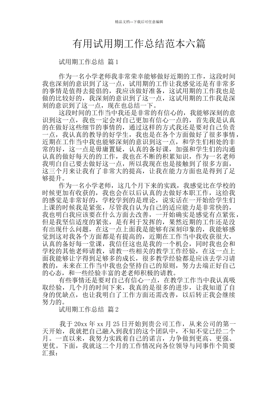 实用试用期工作总结范本六篇_第1页