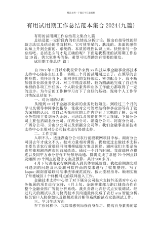 实用试用期工作总结范本集合2024