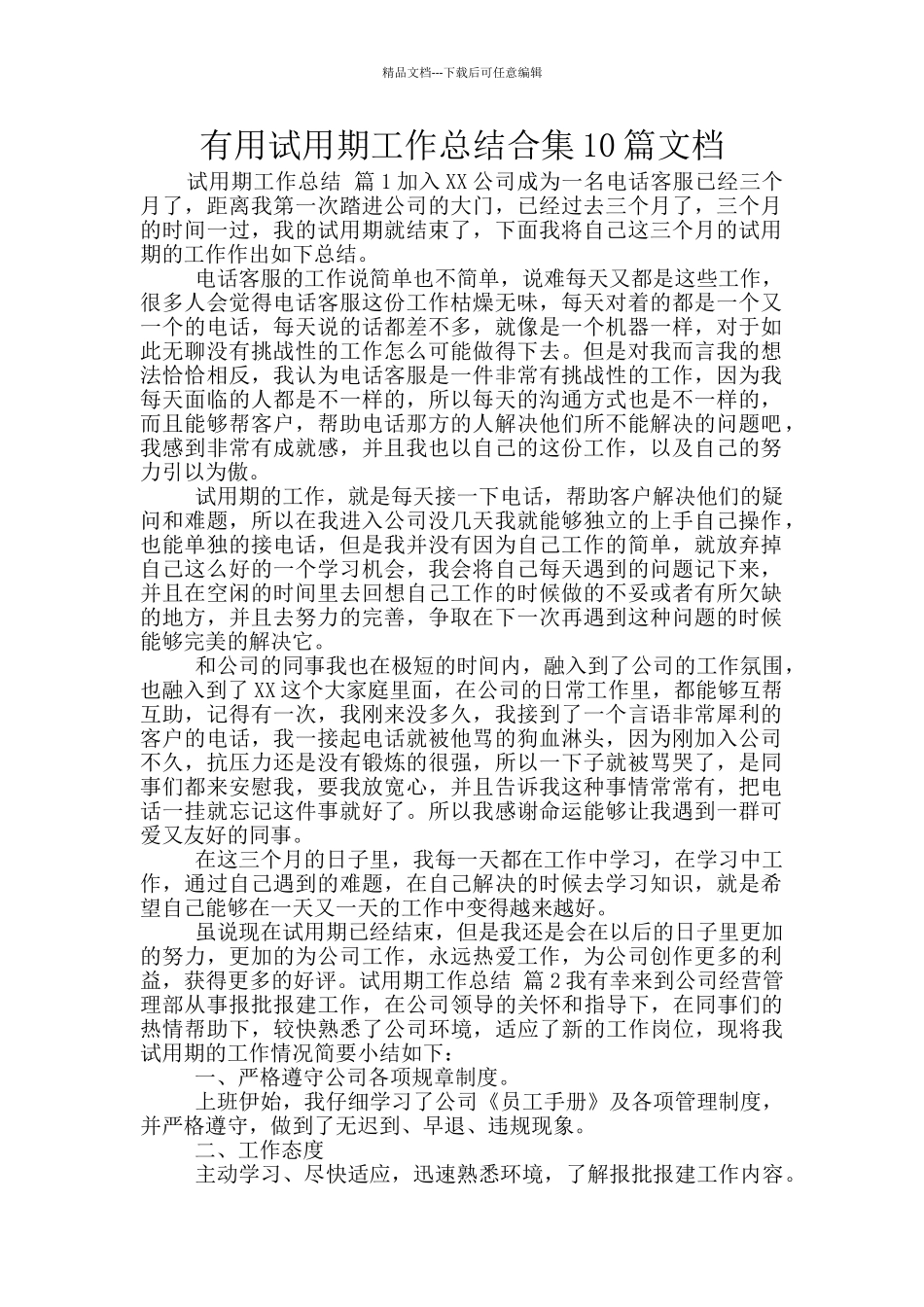 实用试用期工作总结合集10篇文档_第1页