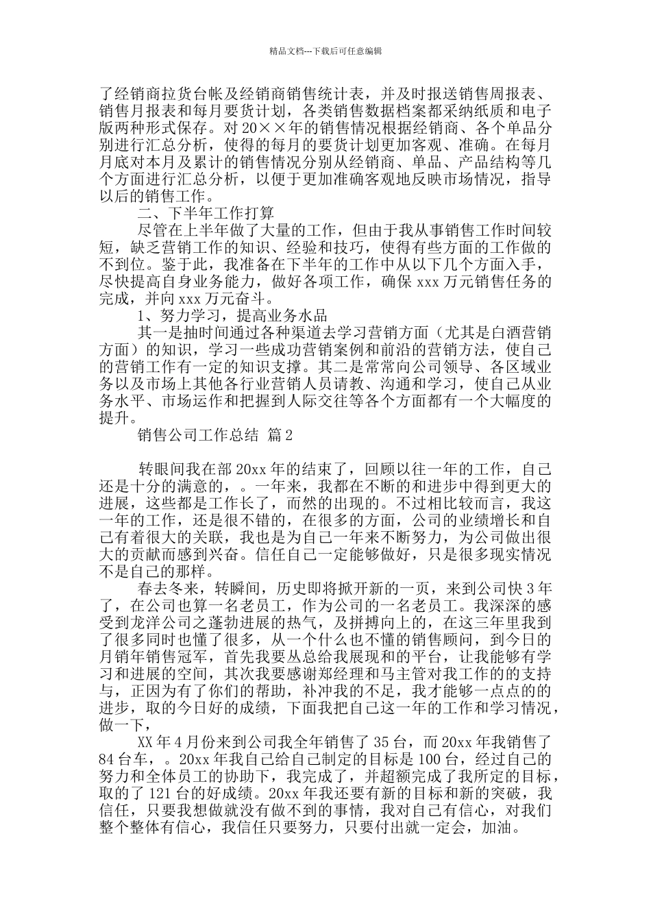 实用销售公司工作总结2024_第2页