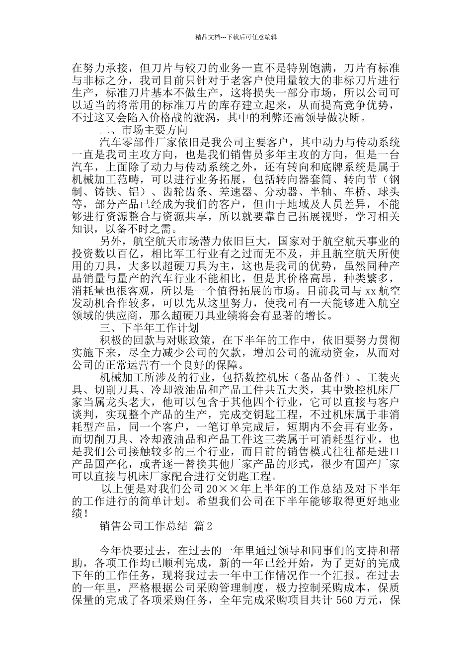 实用销售公司工作总结范本汇编10篇文档_第2页