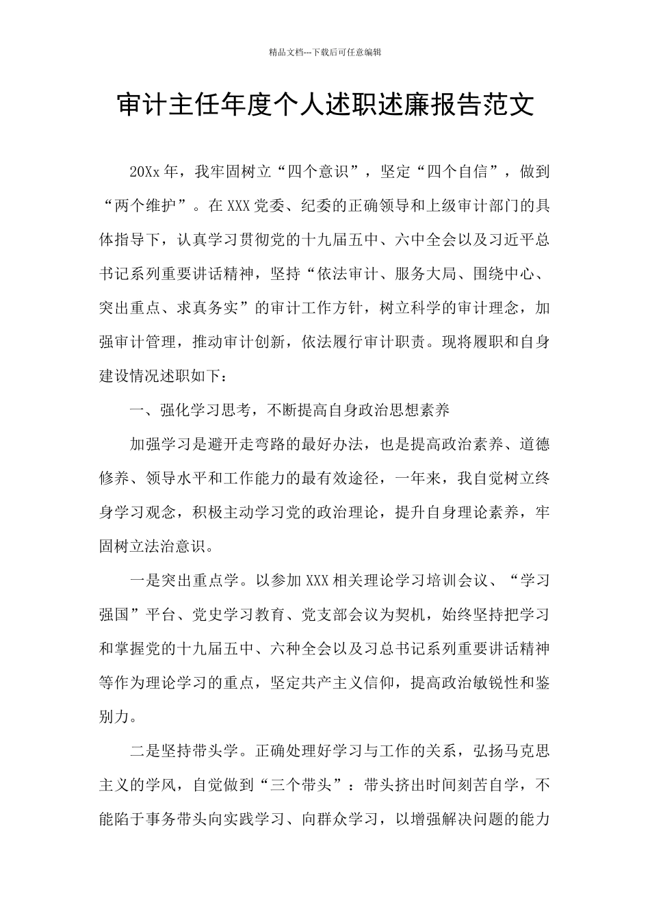 审计主任年度个人述职述廉报告范文_第1页