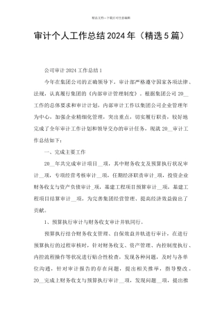 审计个人工作总结2024年