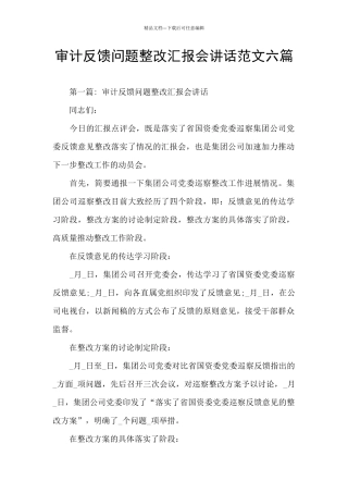 审计反馈问题整改汇报会讲话范文六篇