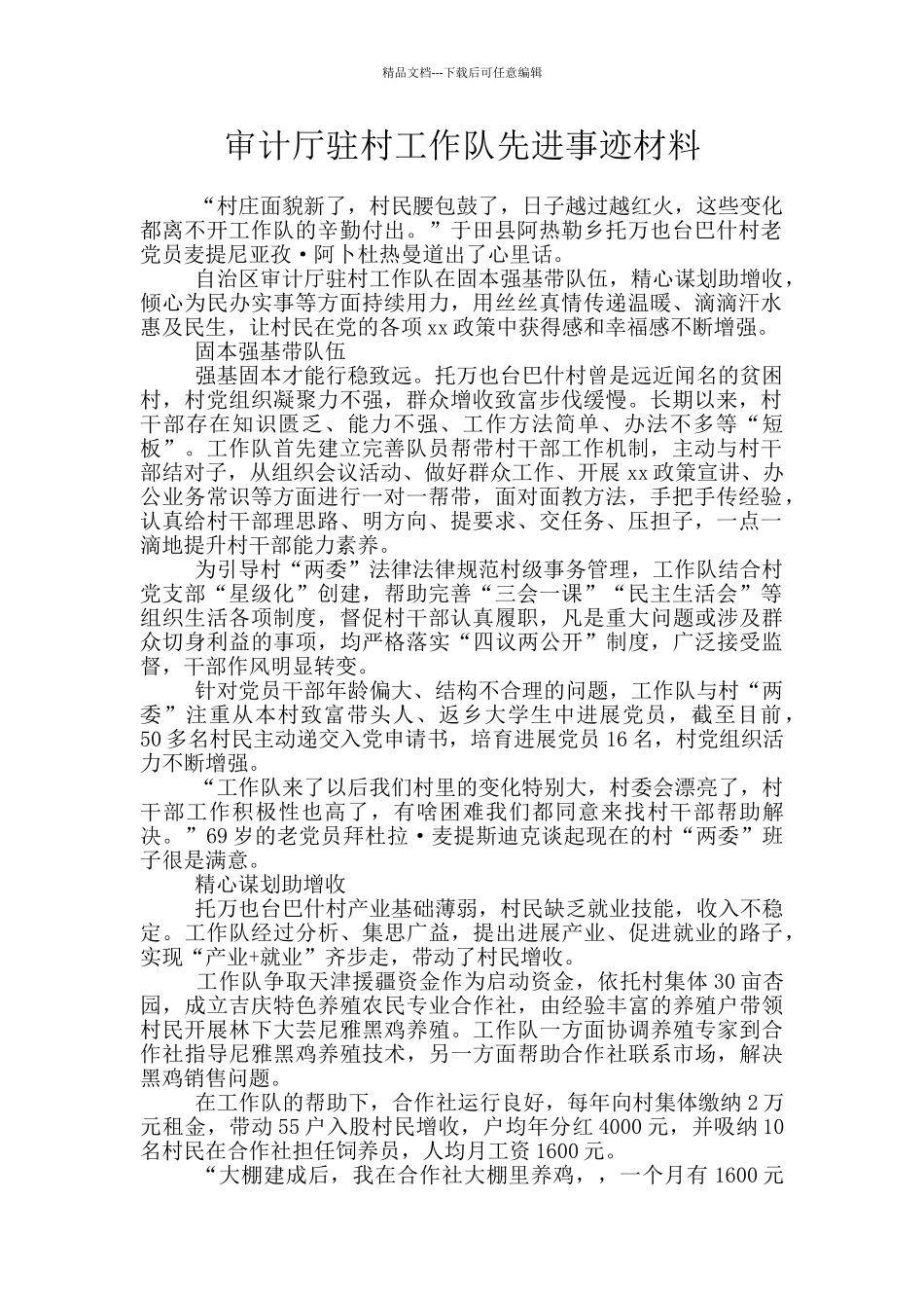 审计厅驻村工作队先进事迹材料_第1页