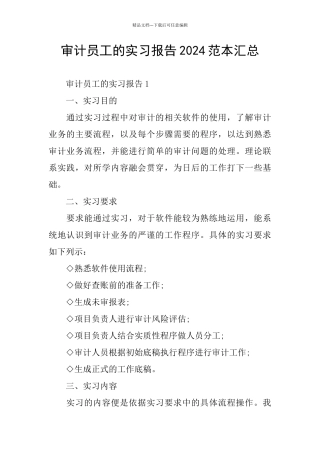 审计员工的实习报告2024范本汇总