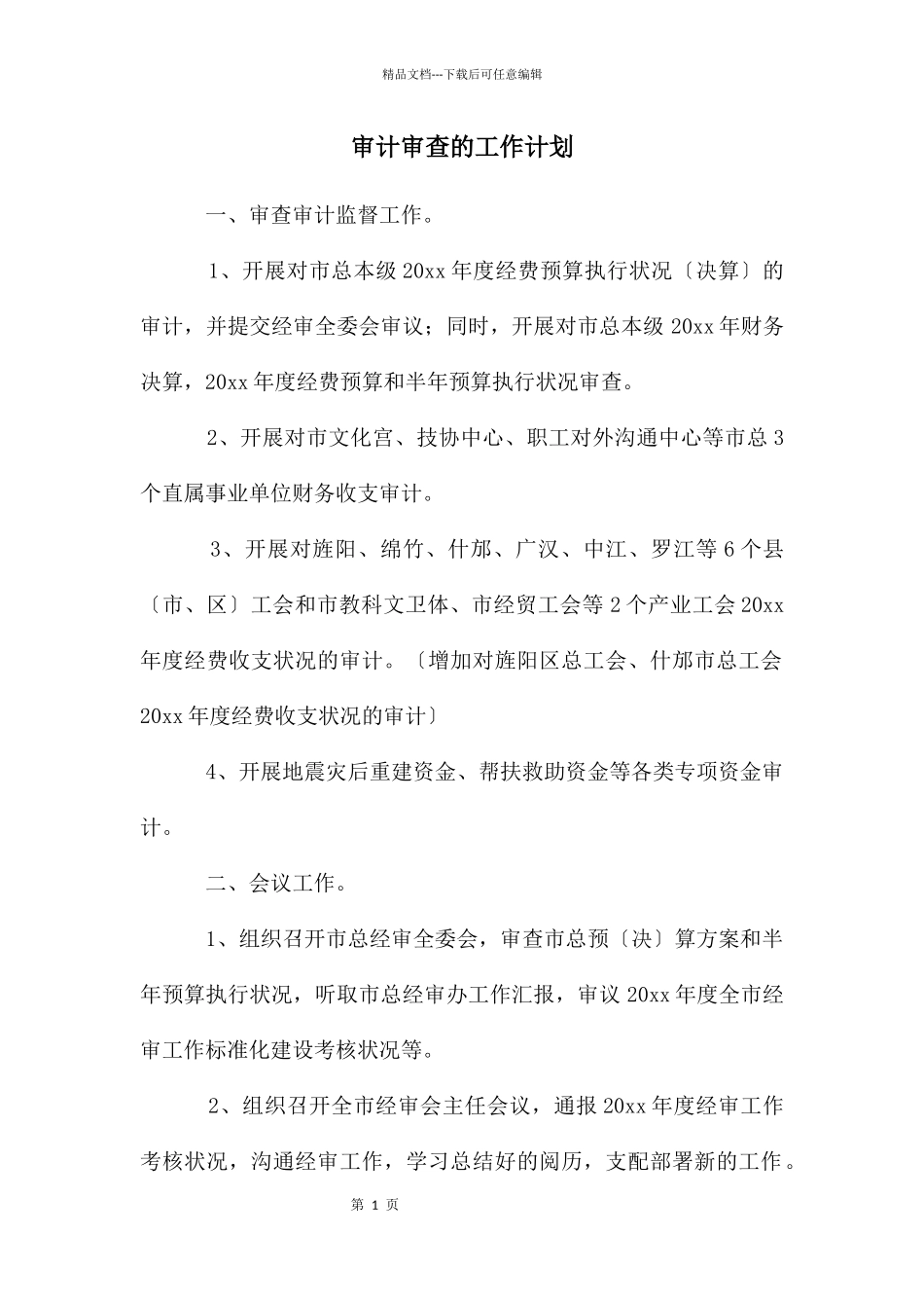 审计审查的工作计划_第1页