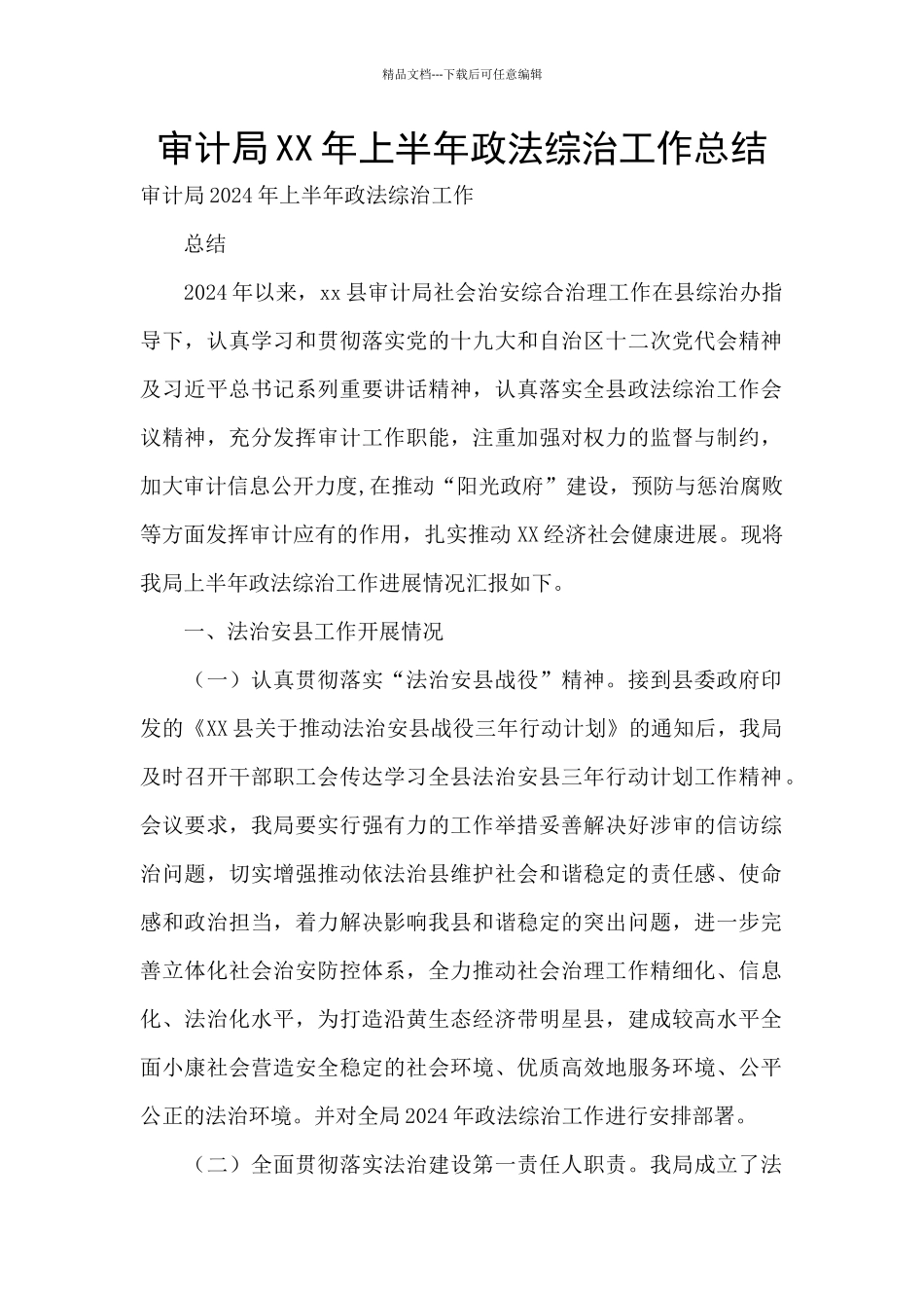 审计局XX年上半年政法综治工作总结_第1页