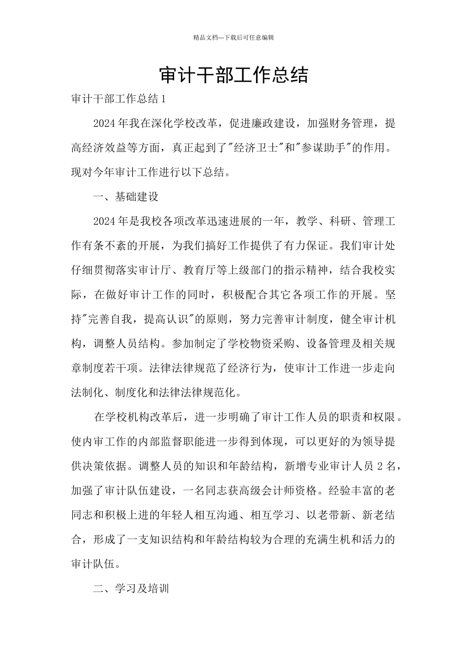 审计干部工作总结_第1页