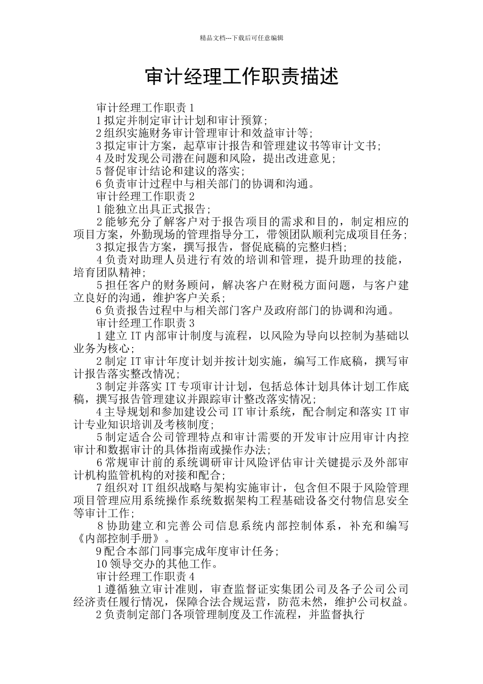 审计经理工作职责描述_第1页