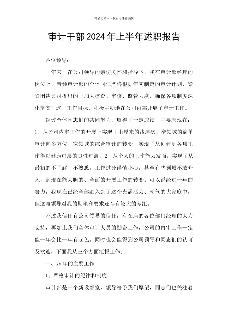 审计干部2024年上半年述职报告_第1页