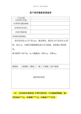 客户使用报告空白模板