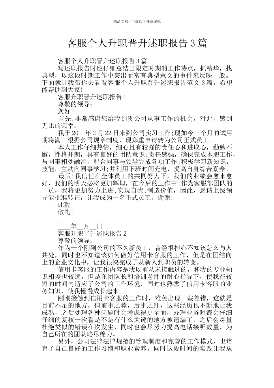 客服个人升职晋升述职报告3篇_第1页