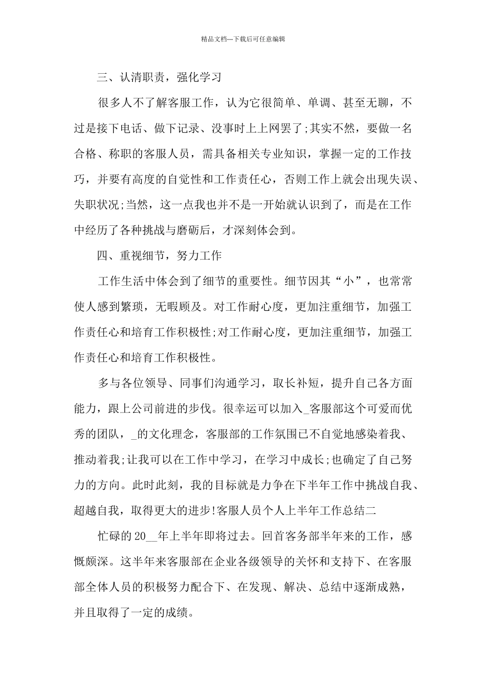 客服人员个人上半年工作总结2024年_第2页