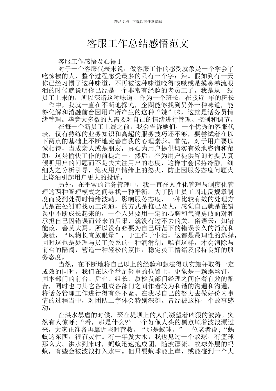 客服工作总结感悟范文_第1页