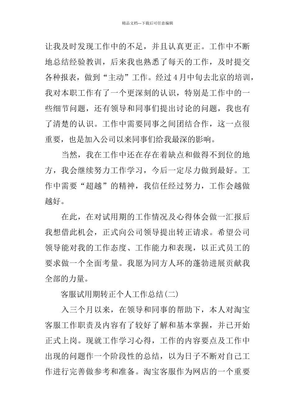客服试用期转正个人工作总结_第2页