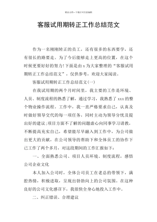 客服试用期转正工作总结范文
