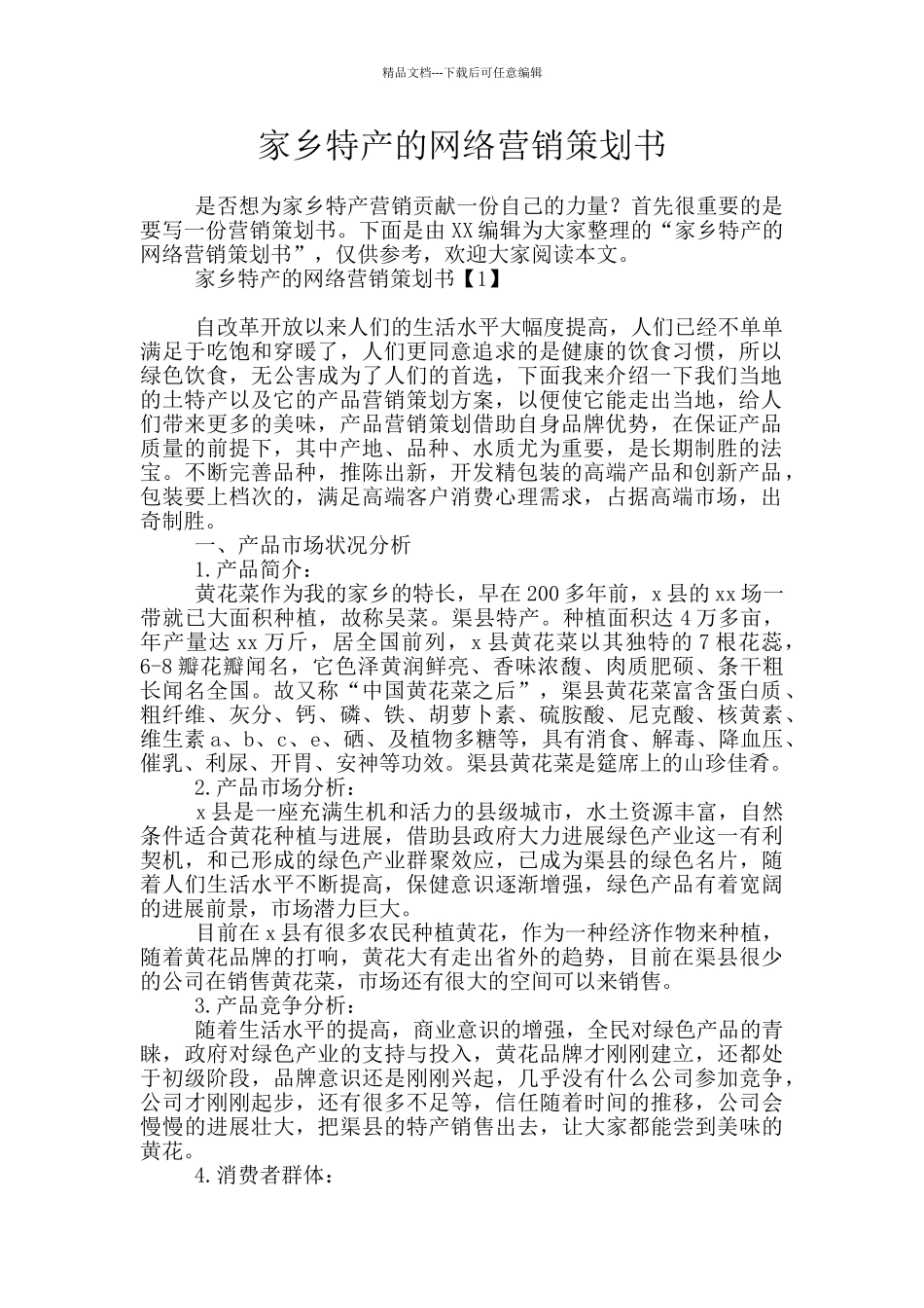 家乡特产的网络营销策划书_第1页