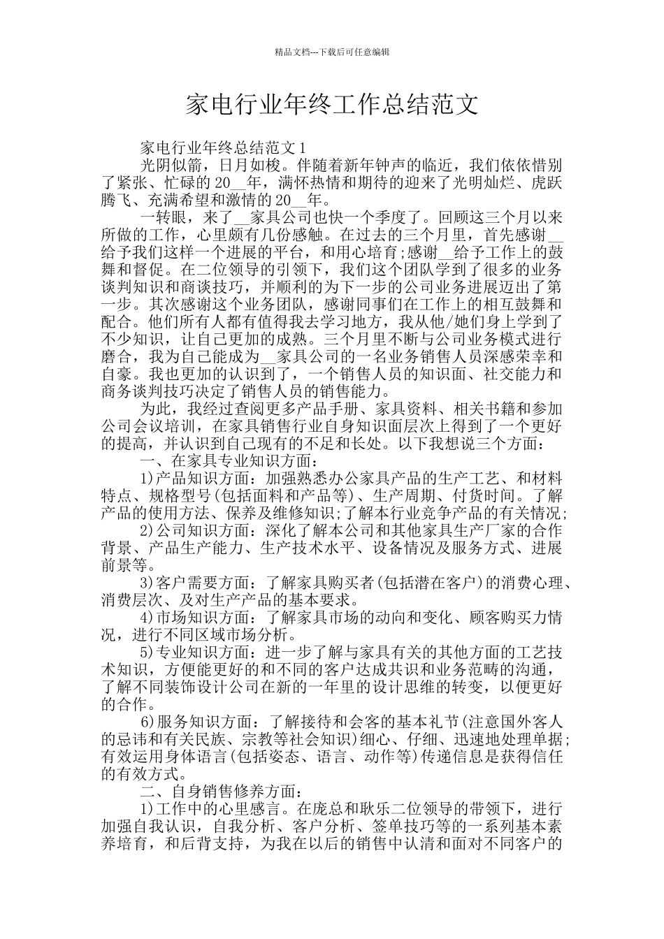 家电行业年终工作总结范文_第1页