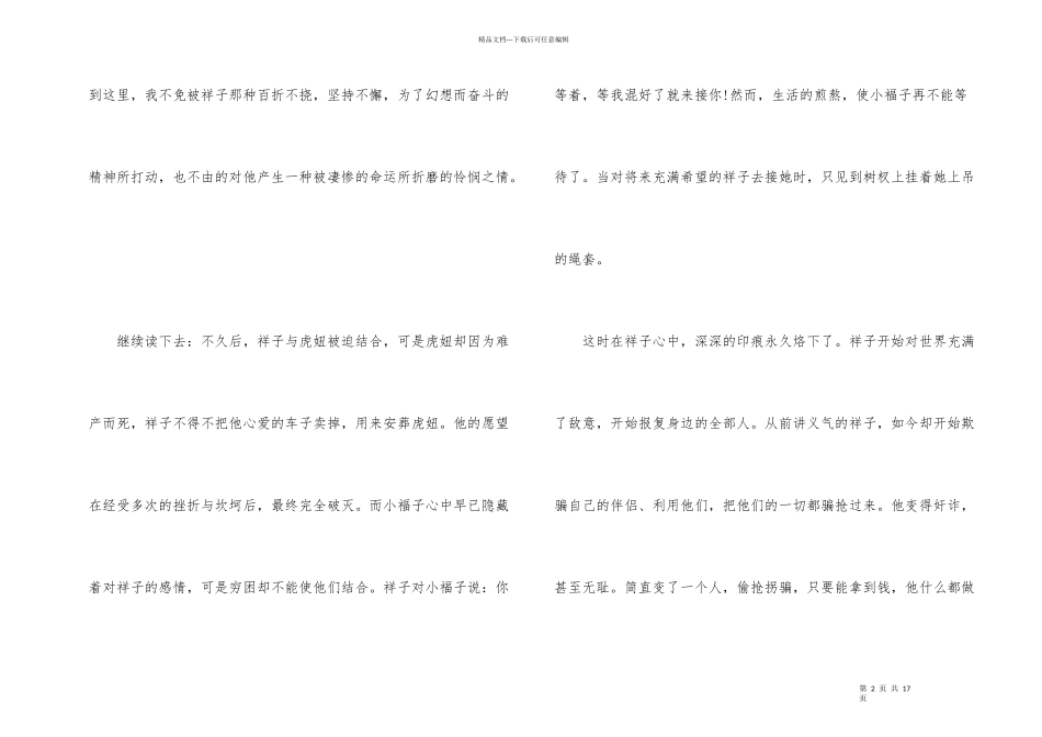 寒假《骆驼祥子》学生读后感七篇_第2页