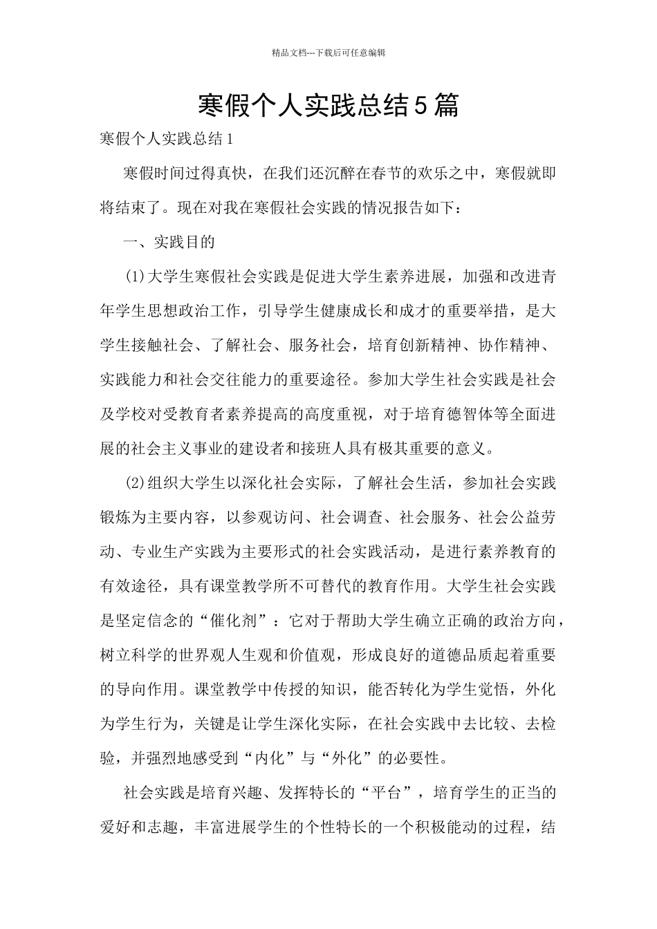 寒假个人实践总结5篇_第1页