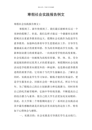 寒假社会实践报告例文