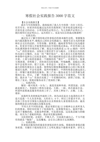 寒假社会实践报告3000字范文