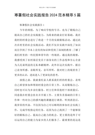 寒暑假社会实践报告2024范本精萃5篇