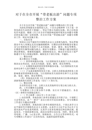 对于在全市开展“带老板出游”问题专项整治工作方案