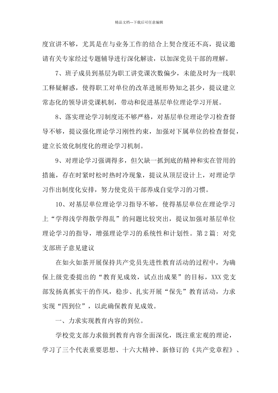 对党支部班子意见建议六篇_第2页