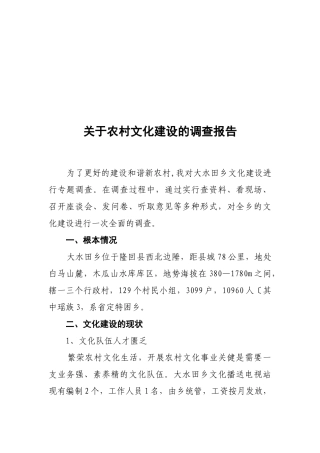 对农村文化建设的调查报告