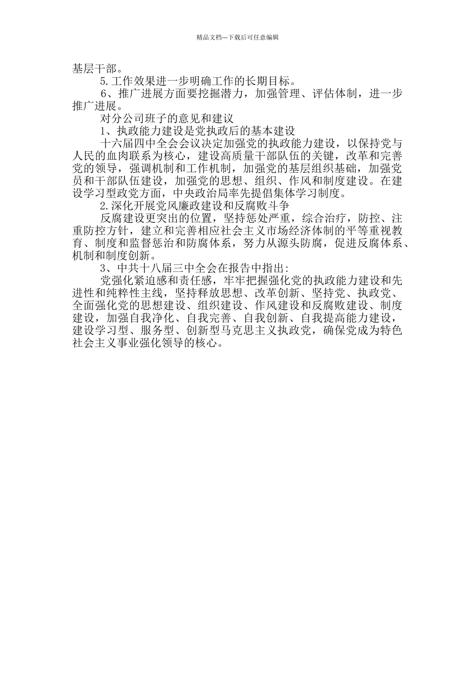 对分公司班子的意见和建议_第2页