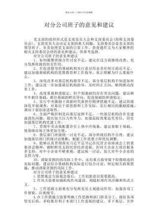 对分公司班子的意见和建议