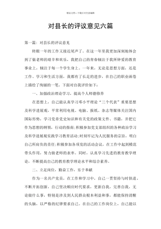 对县长的评议意见六篇