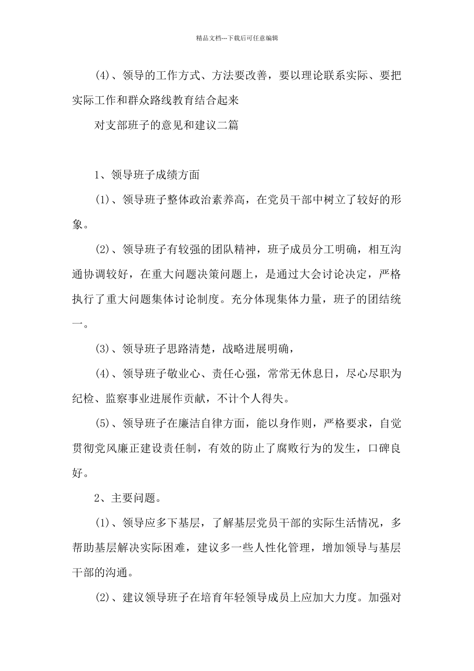 对支部班子的意见和建议三篇_第2页