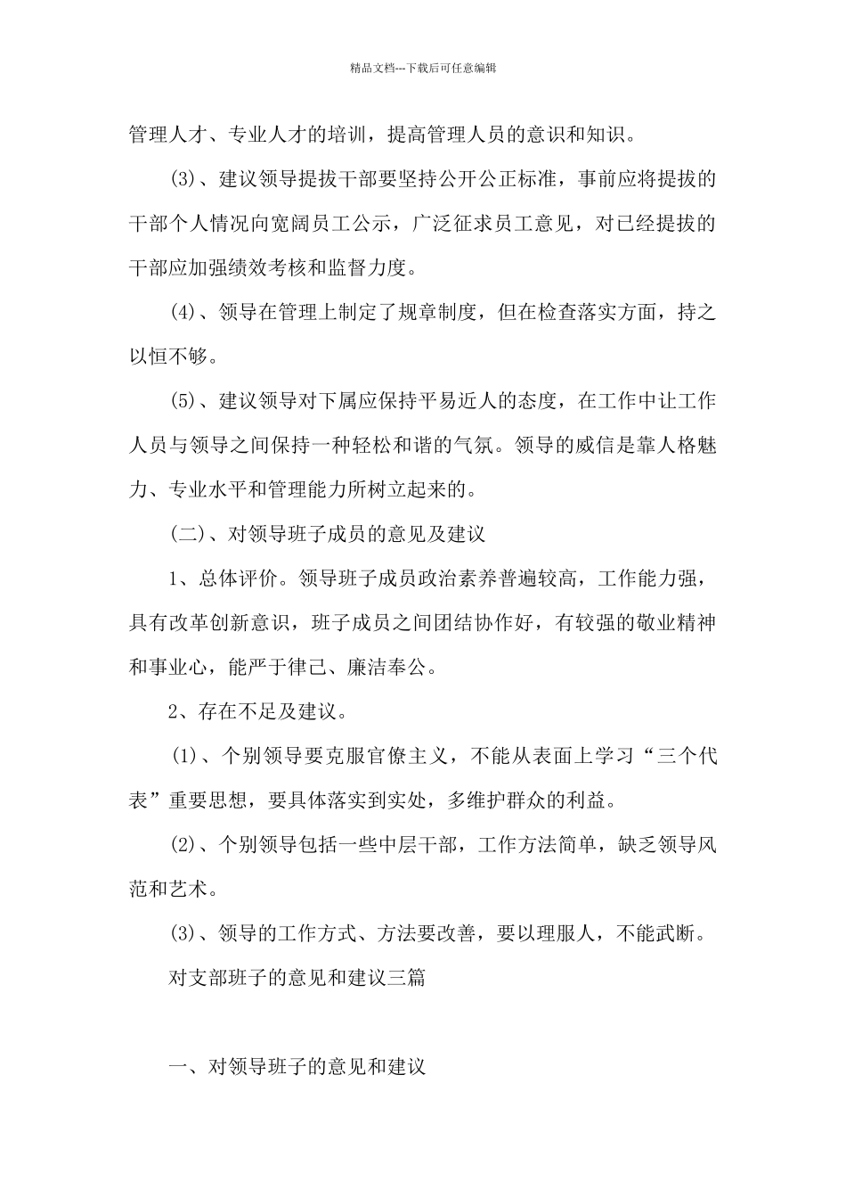 对支部班子的意见和建议三篇_第3页