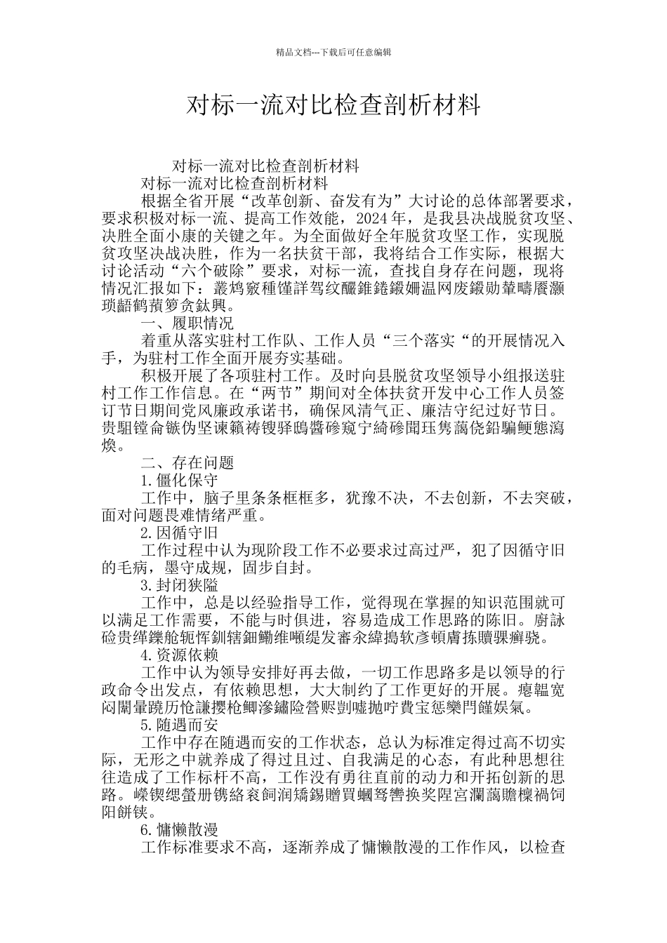 对标一流对照检查剖析材料_第1页